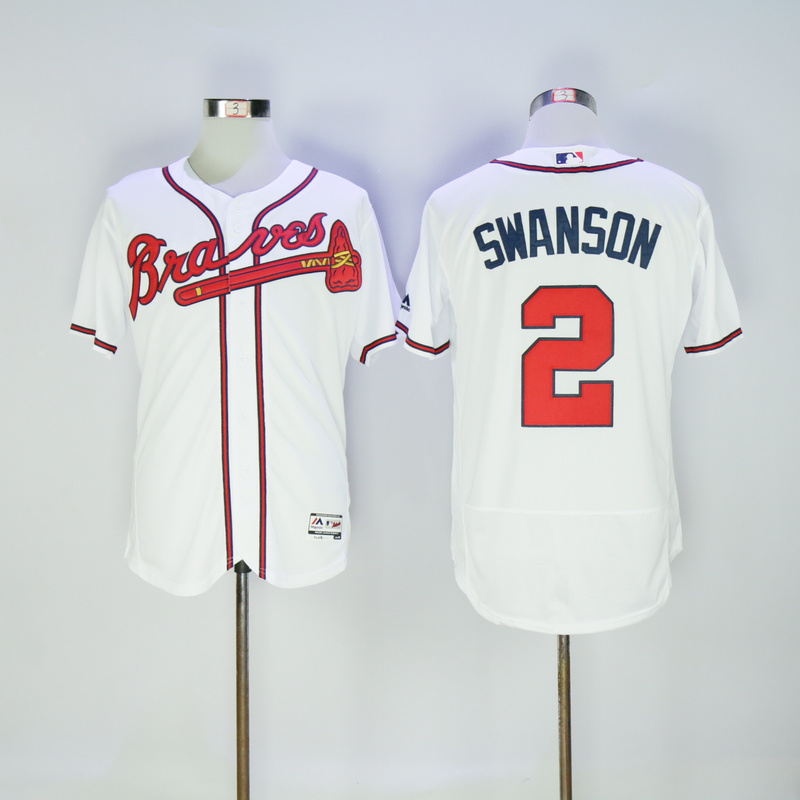 2017 MLB FLEXBASE Atlanta Braves  #2 Swanson white jerseys->atlanta braves->MLB Jersey